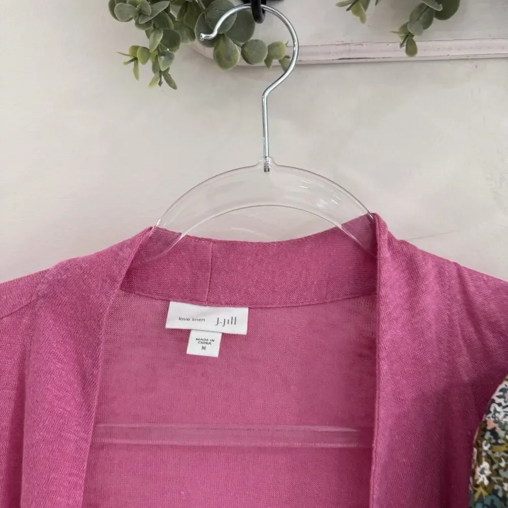 J. Jill Pink Floral Dress And Linen Cardigan Set Medium PB - Picture 4 of 5